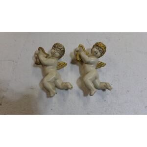 UNIVERSAL STATUARY CO. 2 ANGELS WALL HANGINGS SET CHALK WHITE GOLD 1950'S